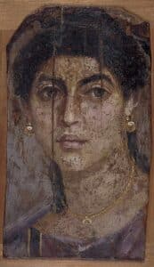 Historia de Roma Retrato de momia de mujer. Encaústica sobre madera. Hawara, Periodo Romano de Egipto, c. 55-70. British Museum.