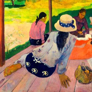 dos chicas sentadas en un cuadro de gauguin