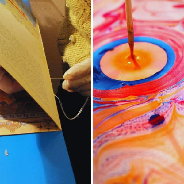 portade de cursos de tecnicas de encuadernacion y papel marmoleado